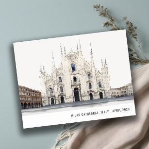 Milan Cathedral Italien Watercolor Italy Travel Vykort