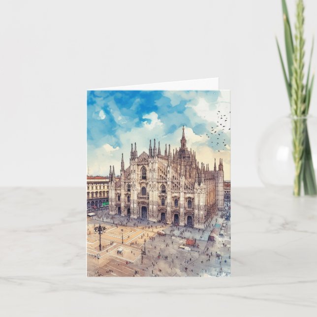 Milan Cathedral Italien Watercolor Kort (Framsida)