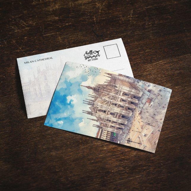 Milan Cathedral Italien Watercolor Postcard Inbjudningar (Skapare uppladdad)