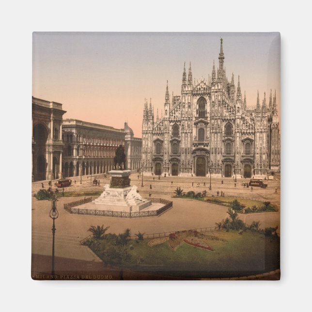 Milan Cathedral och Piazza, Lombardiet, Italien Magnet (Framsidan)