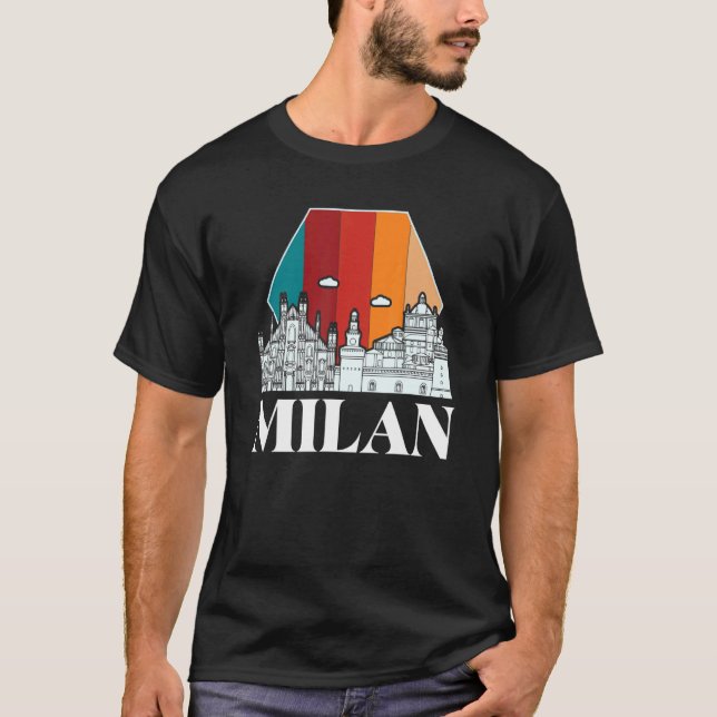 Milan Cathedral Retro Skyline Italien T Shirt (Framsida)