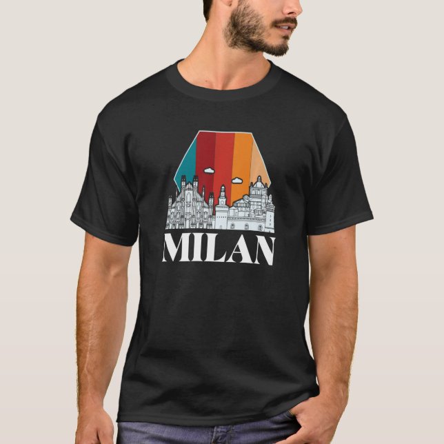 Milan Cathedral Retro Skyline Italien T Shirt (Framsida)