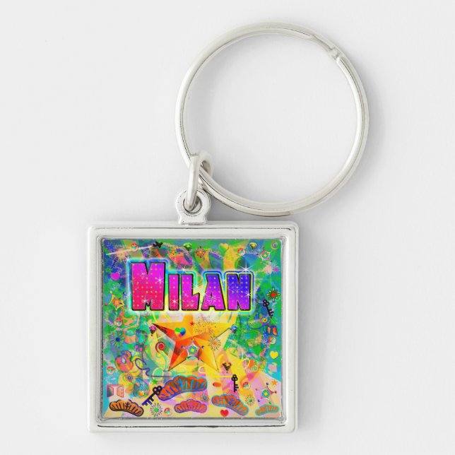 Milan Epoch Hour Keychain Fyrkantig Silverfärgad Nyckelring (Framsidan)