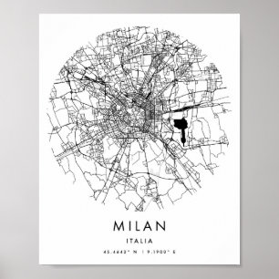 Milan Italia Minimal Modern Circle Street Karta Poster