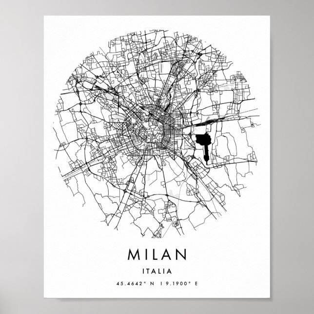 Milan Italia Minimal Modern Circle Street Karta Poster (Framsidan)