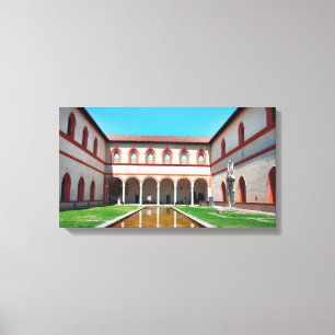 milan italien bassäng Sforza Castle Courtyard land Canvastryck