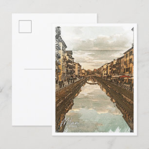 Milan Italien Bevackra Färg Pencil City Landskap Vykort