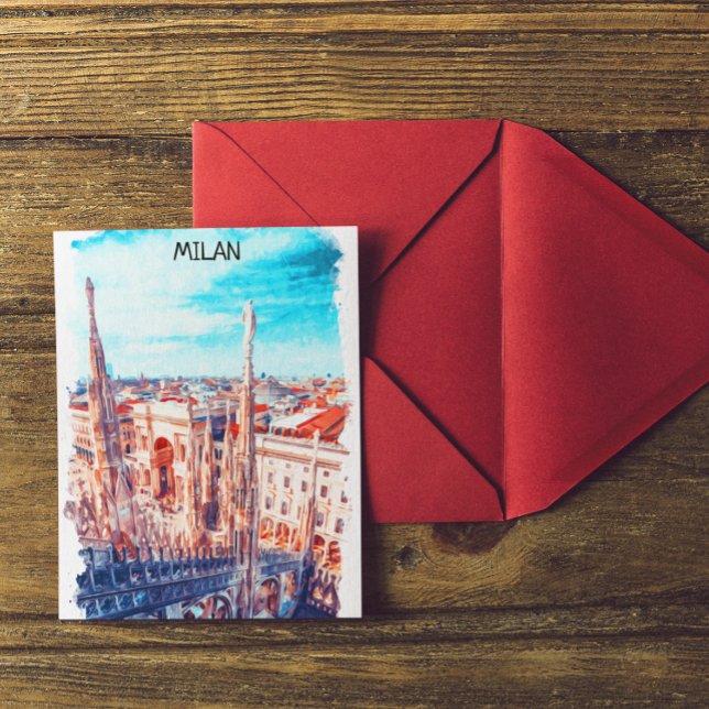 Milan Italien Cathedral Painting Vykort (beautiful milan italy postcard)
