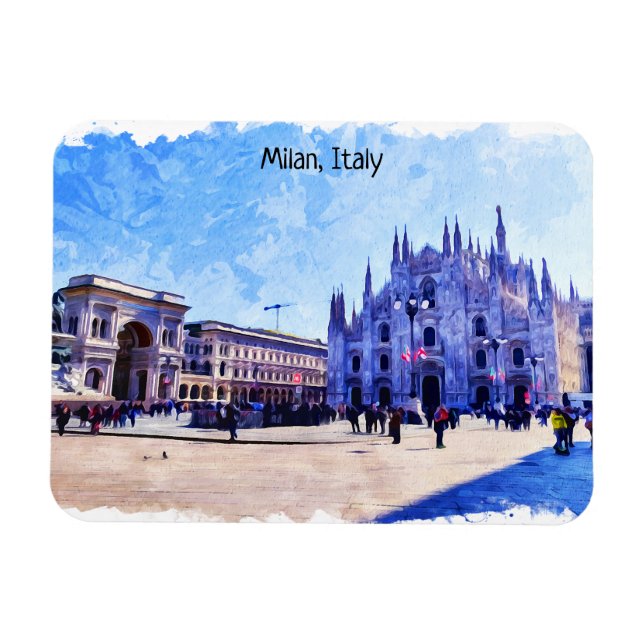 Milan Italien Cathedral Panorama View Magnet (Horisontell)