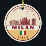 Milan Italien City Skyline Emblem Julgransprydnad Keramik<br><div class="desc">Milanos minimalistiska,  färglösa konstdesign med monument och landmärken för staden i Italien.</div>