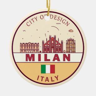 Milan Italien City Skyline Emblem Julgransprydnad Keramik