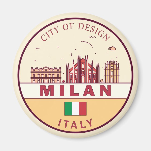 Milan Italien City Skyline Emblem Magnet (Framsidan)