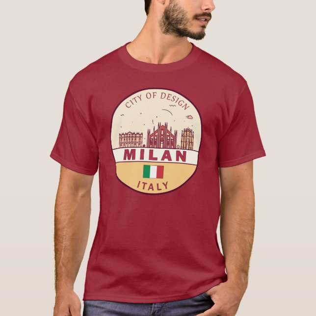 Milan Italien City Skyline Emblem T Shirt (Framsida)