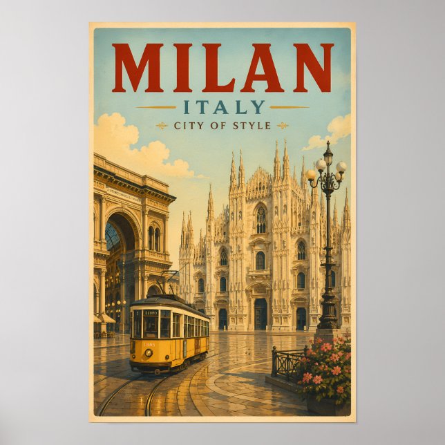 Milan Italien Dom Illustration Resa Konst Poster (Framsidan)