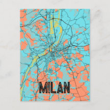 Milan Italien Europe City Karta Teal Postcard