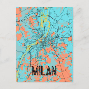 Milan Italien Europe City Karta Teal Postcard Vykort