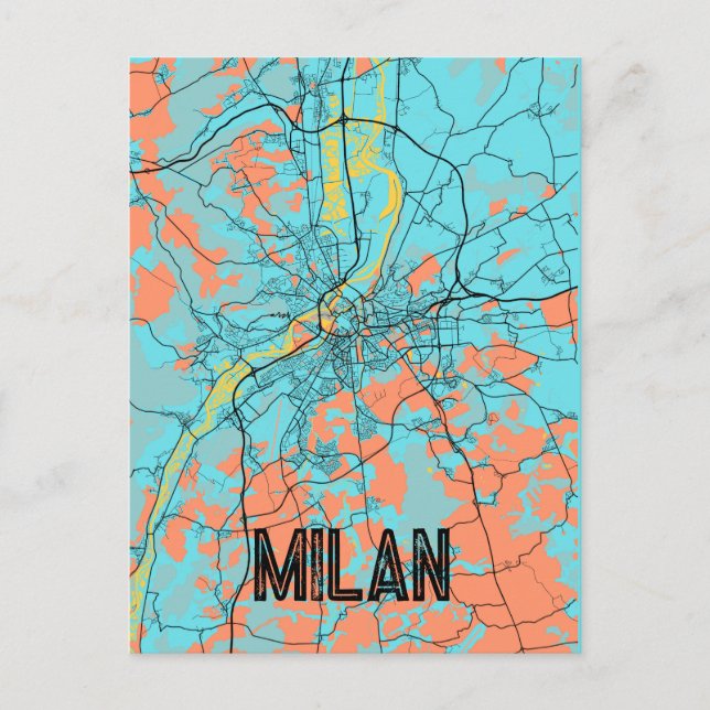 Milan Italien Europe City Karta Teal Postcard Vykort (Framsida)