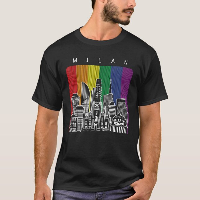 Milan Italien Gay pride Rainbow Flagga T Shirt (Framsida)