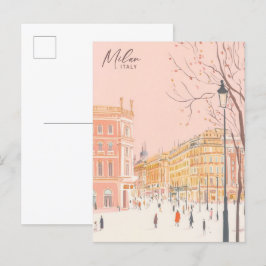 Milan Italien Gouache Färg Illustration Resa Vykort