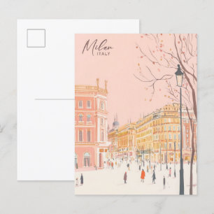 Milan Italien Gouache Färg Illustration Resa Vykort