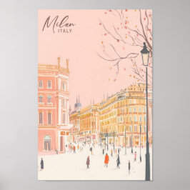 Milan Italien Gouache Paint Illustration Travel Poster