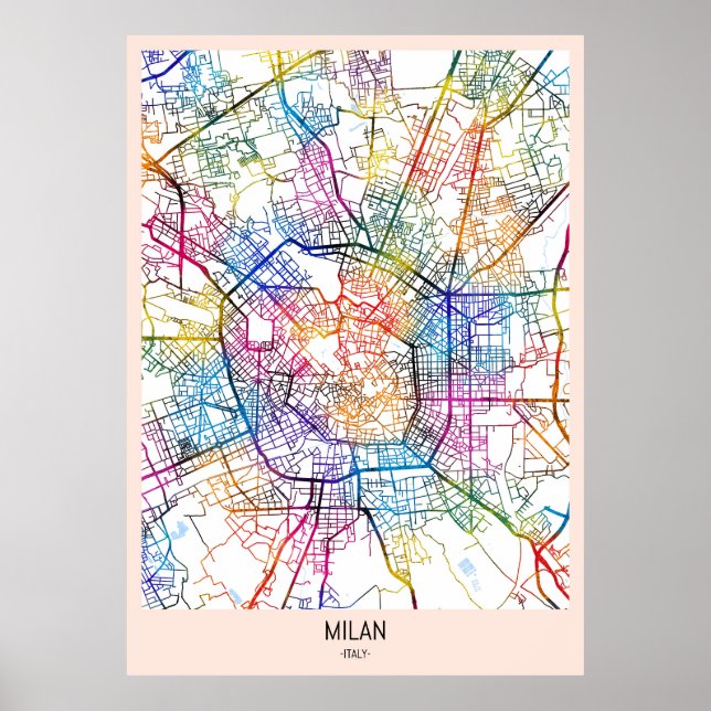 Milan Italien Karta Poster (Framsidan)