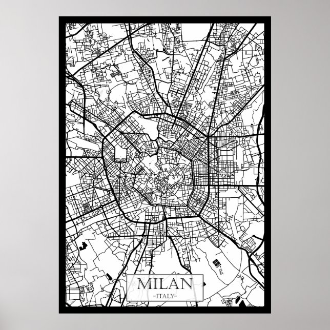 Milan Italien Karta Poster (Framsidan)