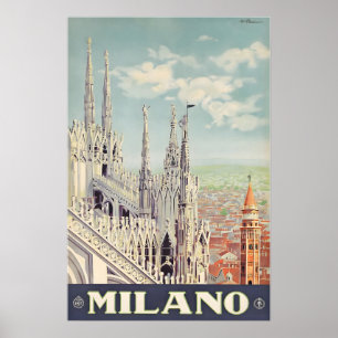 Milan Italien Konst Italiensk Tryck Milano Resa Po