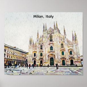 Milan Italien Oljemålning Illustration Poster