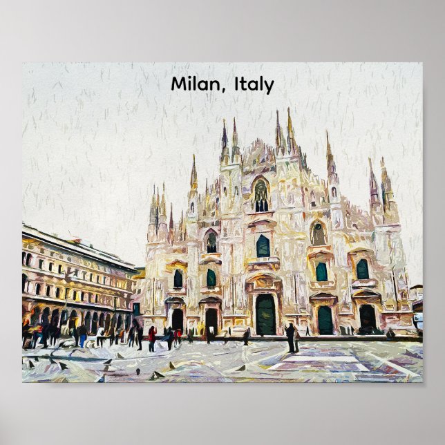 Milan Italien Oljemålning Illustration Poster (Framsidan)