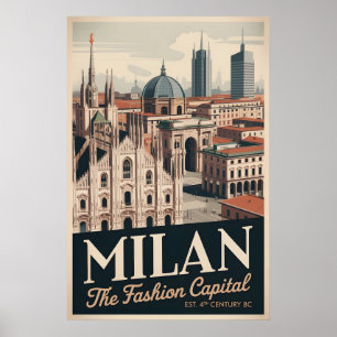 Milan Italien Retro Stadssiluett Resa Poster