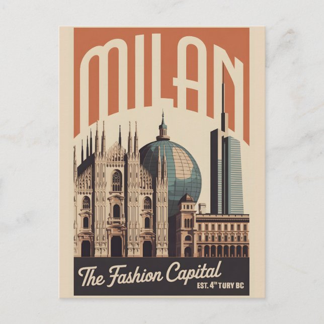 Milan Italien Retro Stadssiluett Resa Vykort (Framsida)