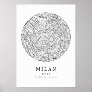 Milan Italien Street Layout Karta Poster