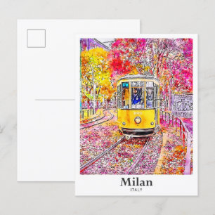Milan Italien Travel Watercolor Hand plockade Vykort