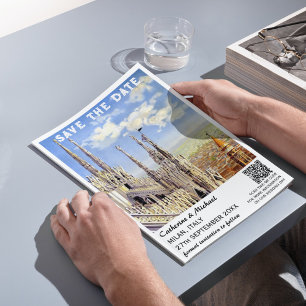 Milan Italien Vintage bröllop Travel Poster QR-kod Spara Datumet