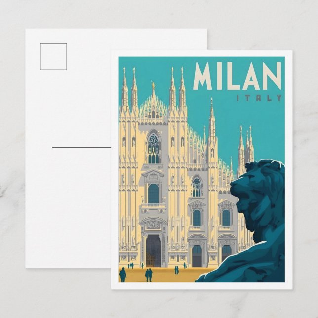 Milan Italien Vintage Konst Resa Vykort (Fram/baksida)