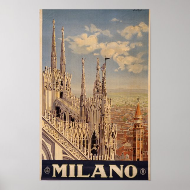 Milan Italien Vintage Resemålningaffisch Poster (Framsidan)