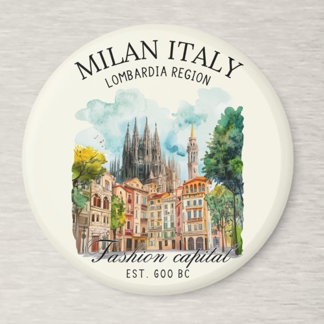 Milan Italy Gift Idea – Watercolor City Landscape Magnet (Skapare uppladdad)