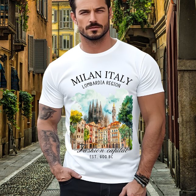 Milan Italy Lombardia Region Watercolor Landscape T Shirt (Skapare uppladdad)