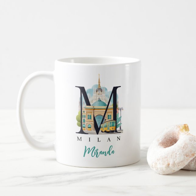 Milan Italy Monogram Letter M Personalized Gift Kaffemugg (Med munk)