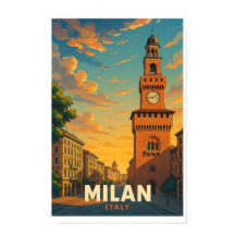 Milan Italy Vintage Travel Poster Castello 