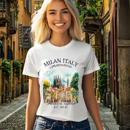Milan Italy Watercolor Skyline – Fashion Capital T Shirt