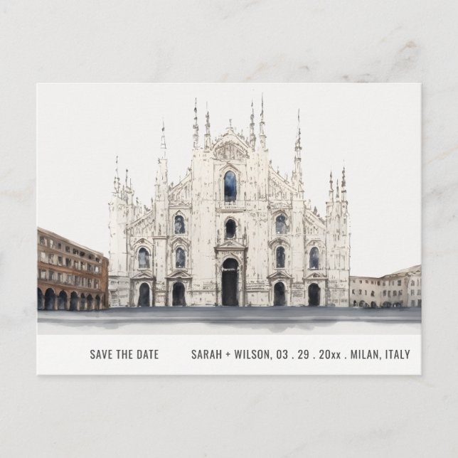 Milan Katedral Italien Akvarell Spara Datum Vykort (Framsida)