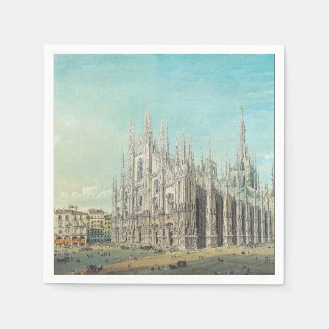 Milan Piazza del Duomo 1850-talet av Carlo Bossoli Pappersservett (Framsidan)