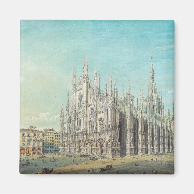 Milan Piazza del Duomo 1850s av Carlo Bossoli Kons Magnet (Framsidan)