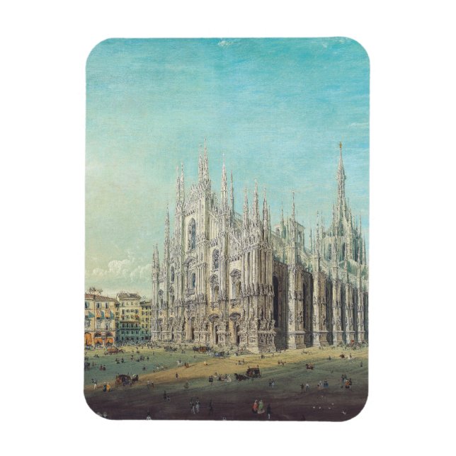 Milan Piazza del Duomo 1850s av Carlo Bossoli Kons Magnet (Vertikal)