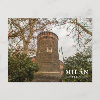 Milan Sforza slott torn genom kala träd Helg Vykort
