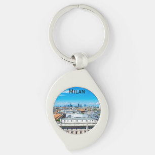 Milan Skyline i Italien Swirl Silverfärgad Nyckelring