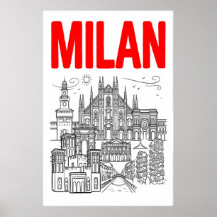 Milan Skyline Väggkonst - Grafisk Poster Stil med