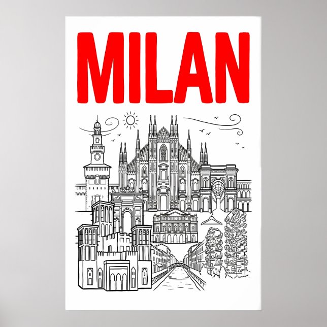 Milan Skyline Väggkonst - Grafisk Poster Stil med (Framsidan)